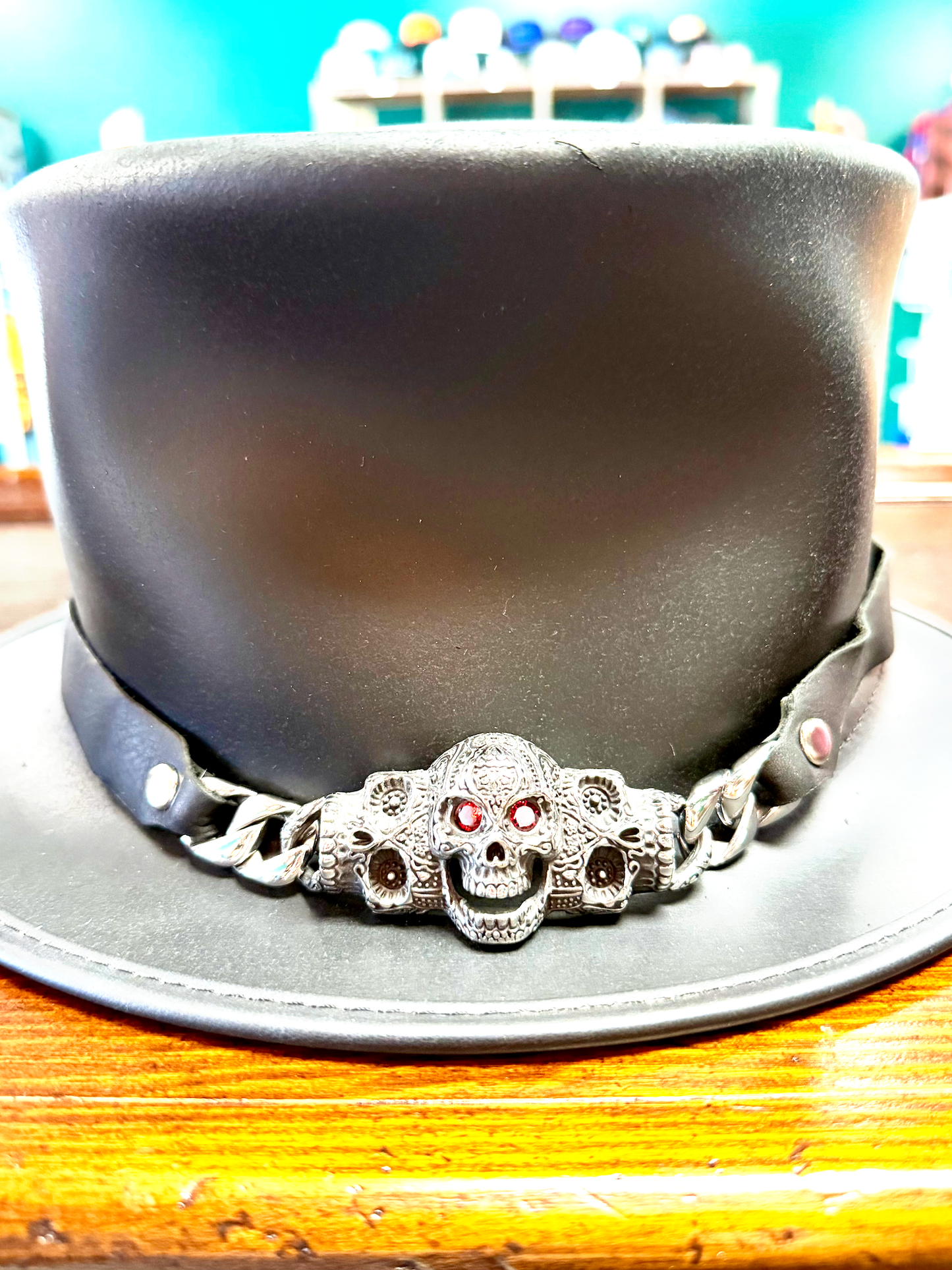 Red Eye Leather Skull Band