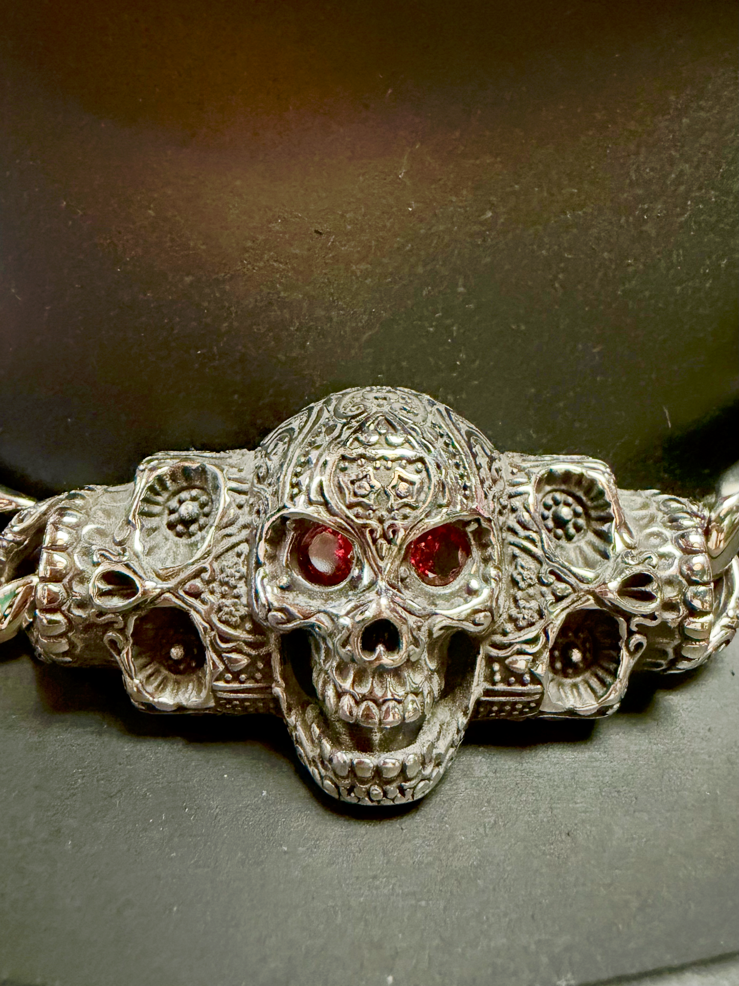 Red Eye Leather Skull Band