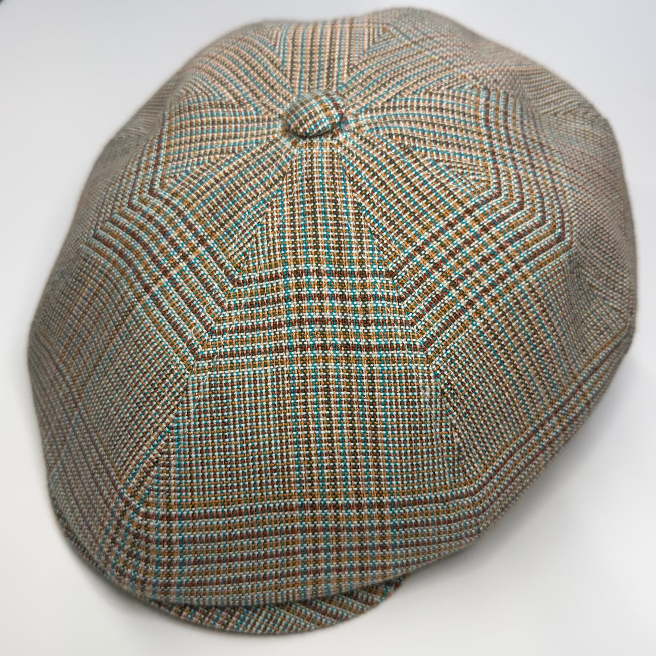 Brown, Tan, blue, and beige newsboy cap by FunkyBrims.