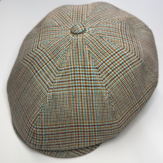 Brown, Tan, blue, and beige newsboy cap by FunkyBrims.
