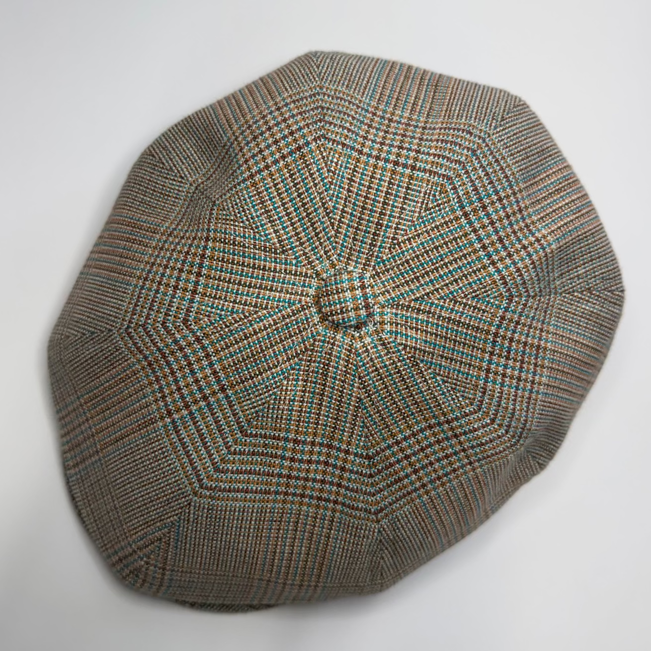 Brown, Tan, blue, and beige newsboy cap by FunkyBrims.