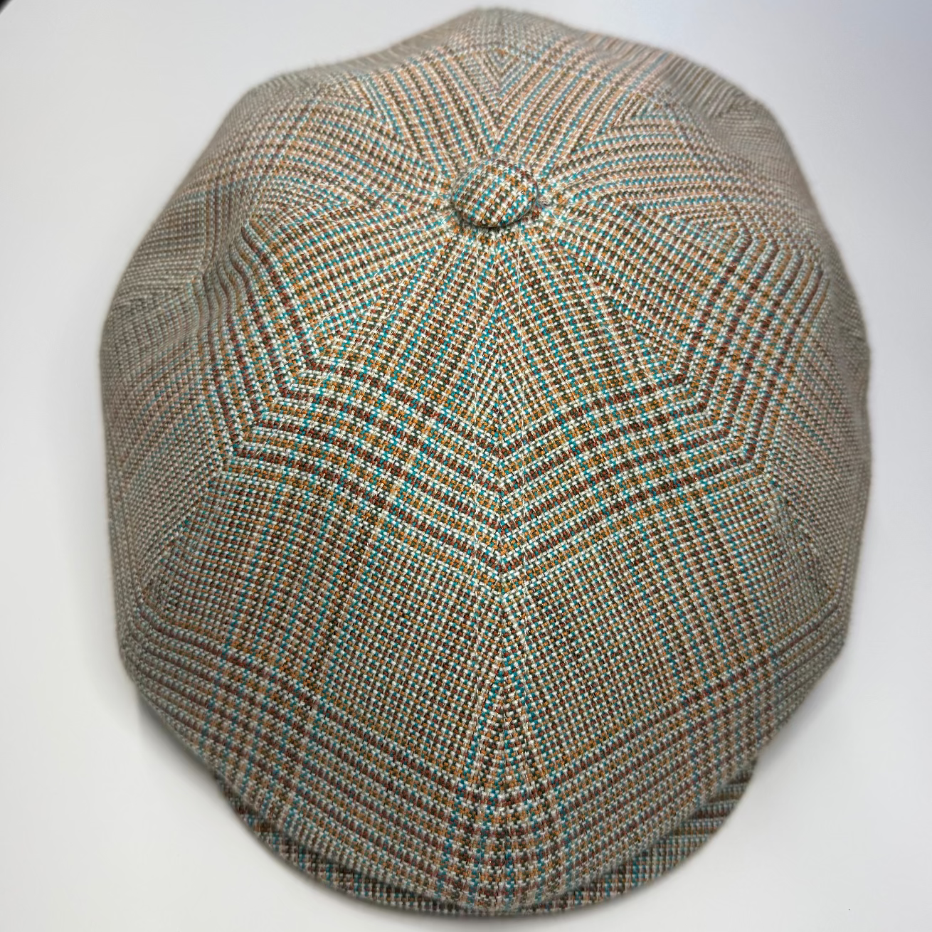 Brown, Tan, blue, and beige newsboy cap by FunkyBrims.