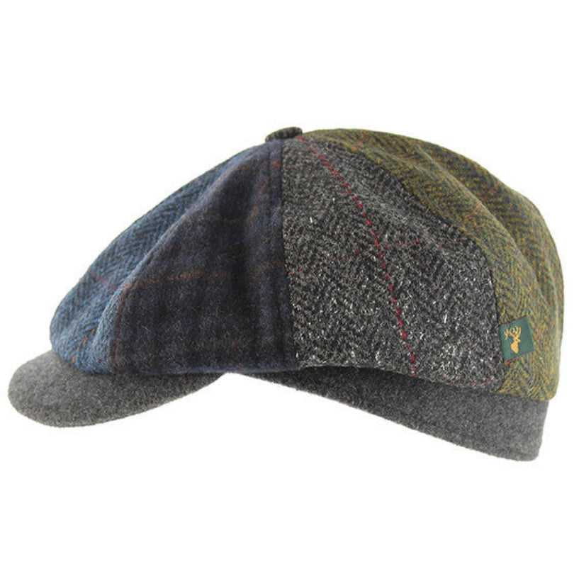 Multicolored cap with a checkered pattern on a white background