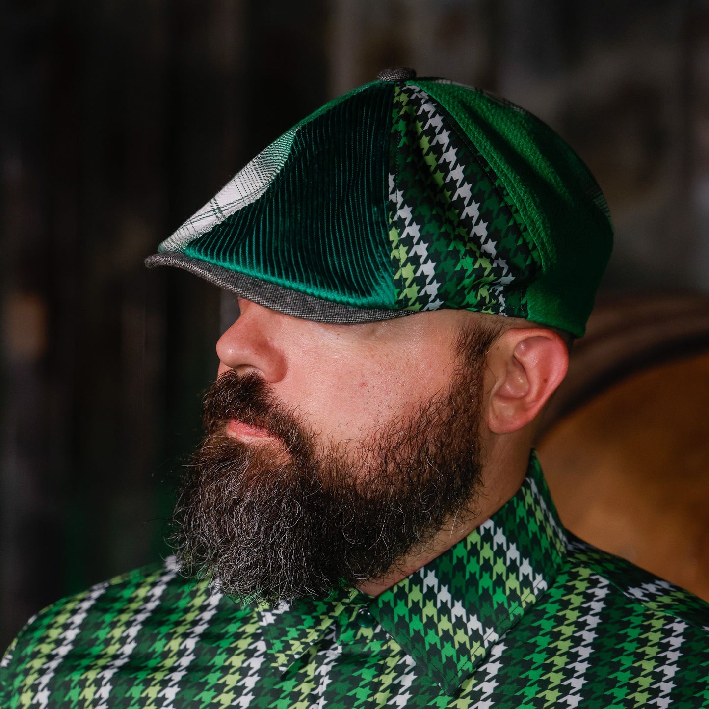 Feelin’ Lucky / Green Cheyenne Patchwork Newsboy Hales Speed Shop X FunkyBrims Collab (with Pin)