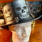Silver Skull Leather Top Hat with Band