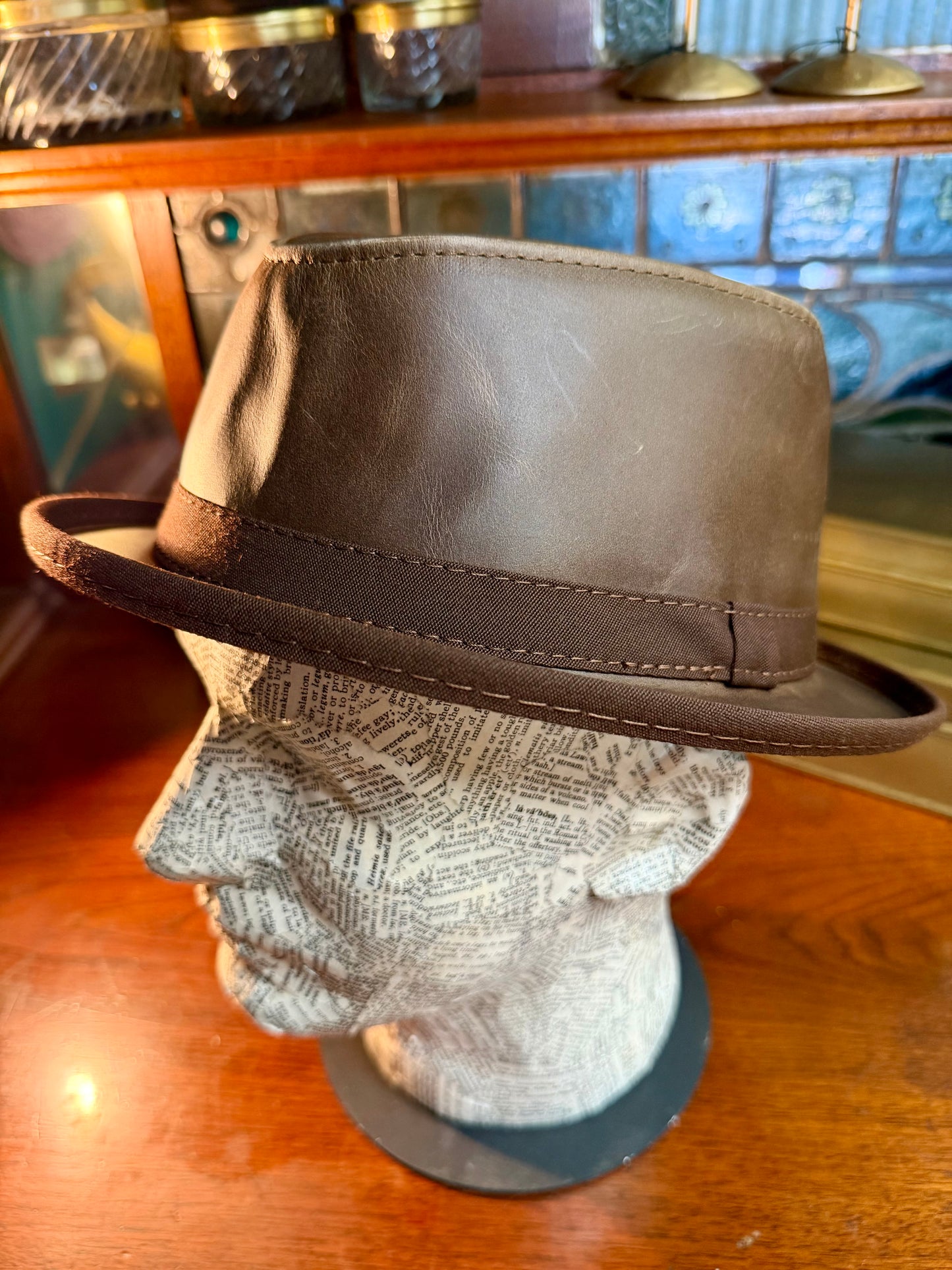 Soho Trilby Leather Fedora Hat in Brown