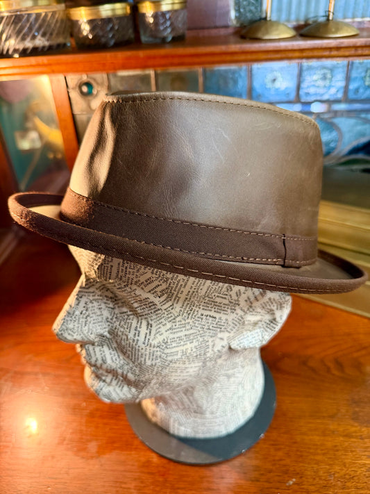 Soho Trilby Leather Fedora Hat in Brown