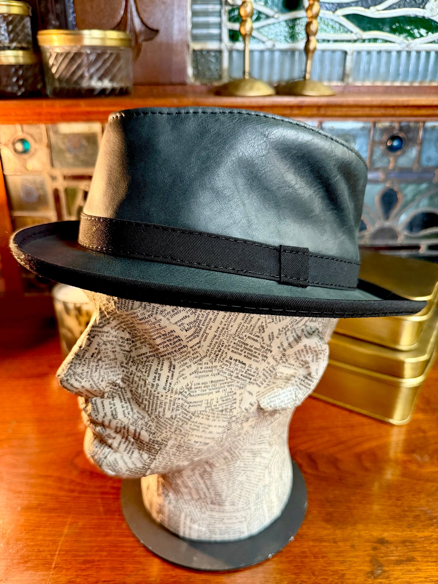 Soho Trilby Leather Fedora Hat in Black