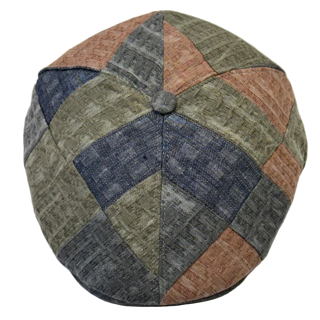 Patchwork patterned cap on a white background