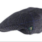 Navy blue checkered flat cap with a brand logo on a white background