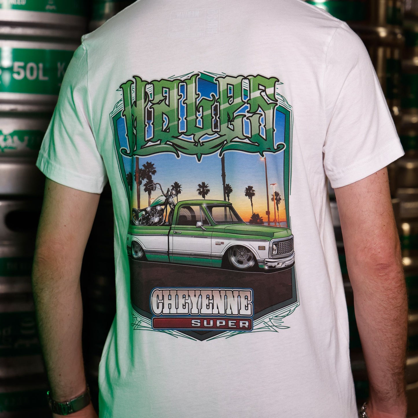 Green Cheyenne Unisex Tee Shirt by Hales Speed Shop - White