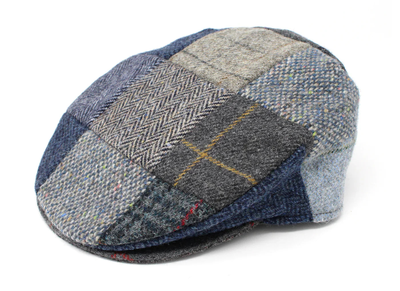 The Tweed Vintage Patchwork Cap in Blues and Grays by Hanna Hats of Donegal