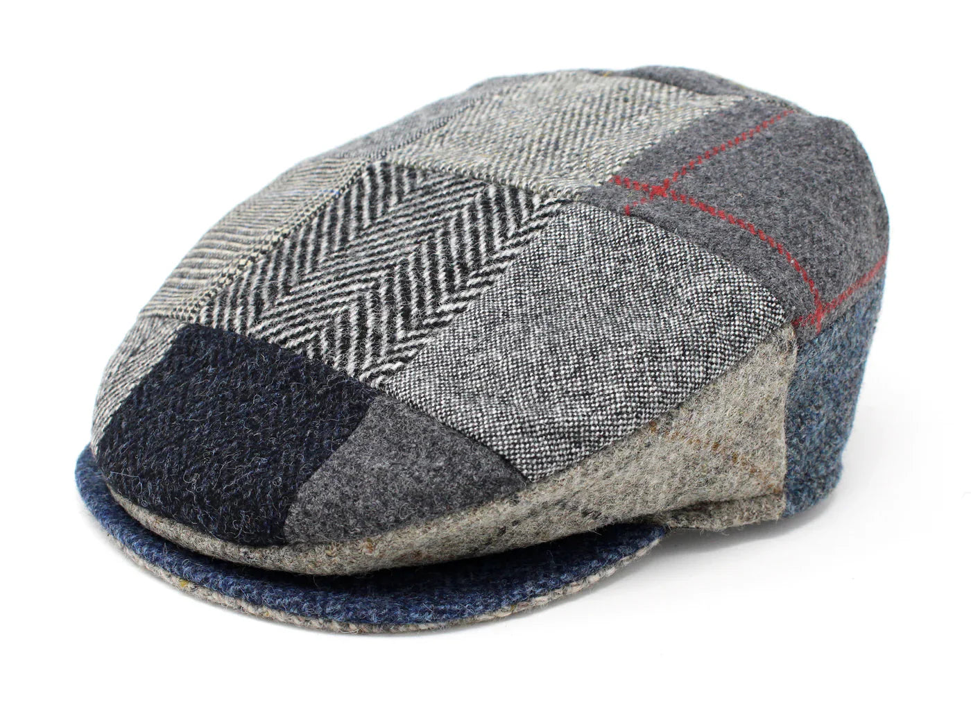 The Tweed Vintage Patchwork Cap in Blues and Grays by Hanna Hats of Donegal