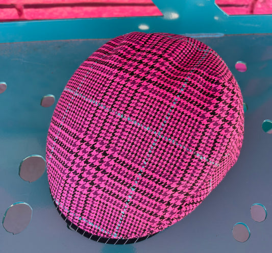 Warrior II Pink Houndstooth Flat Cap - Hales Speed Shop X FunkyBrims Collab (with Pin)