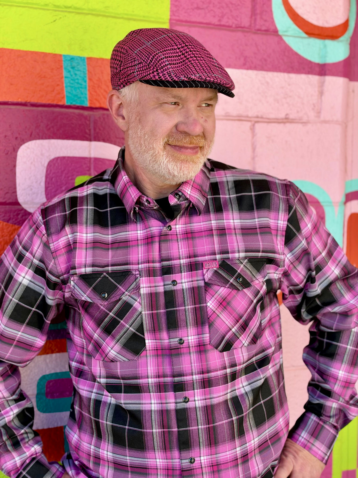Warrior II Pink Houndstooth Flat Cap - Hales Speed Shop X FunkyBrims Collab (with Pin)