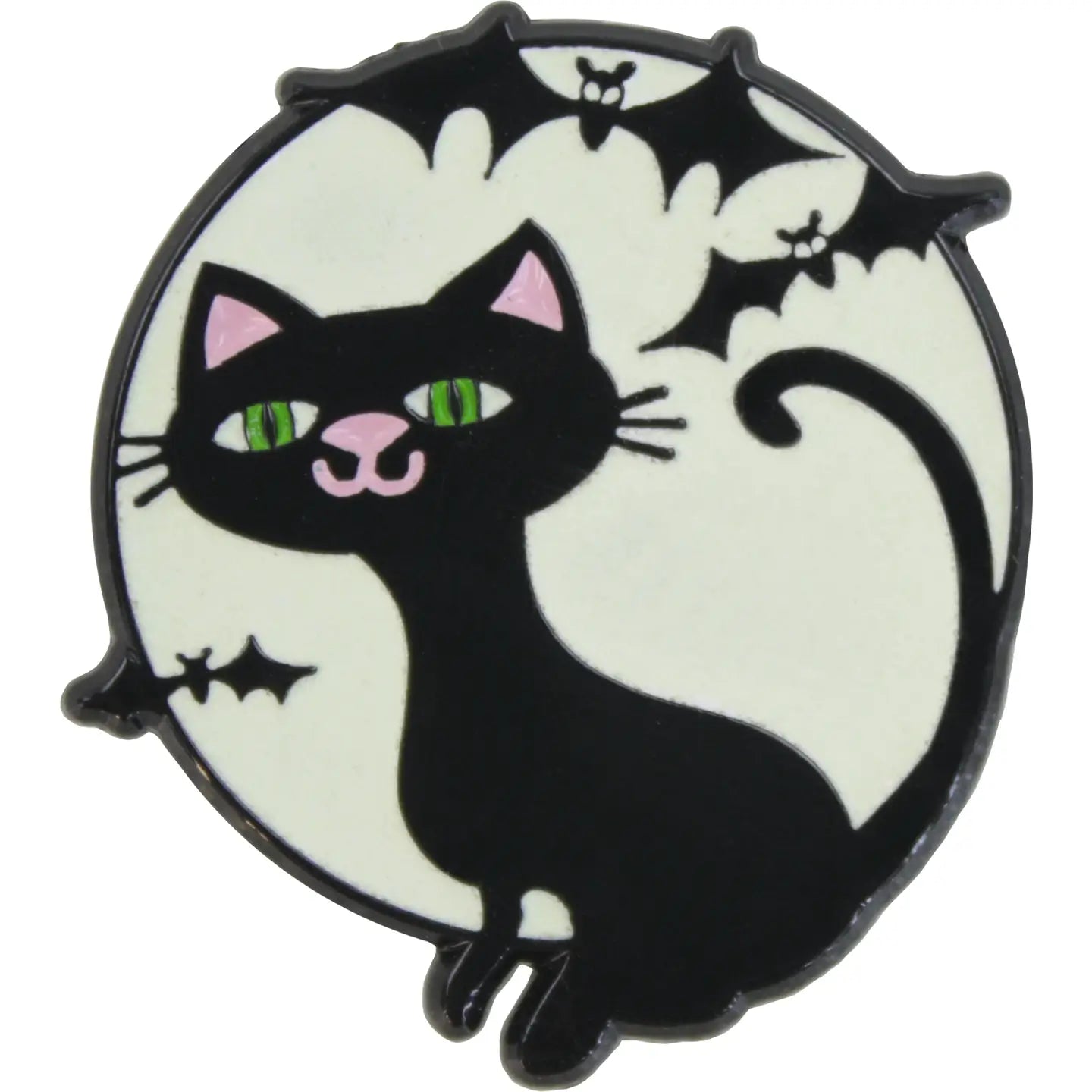 Cat with Black Bats Glow in the Dark Pin