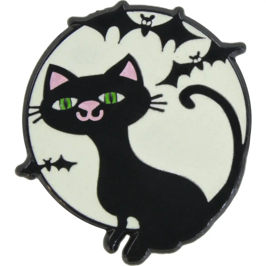 Cat with Black Bats Glow in the Dark Pin