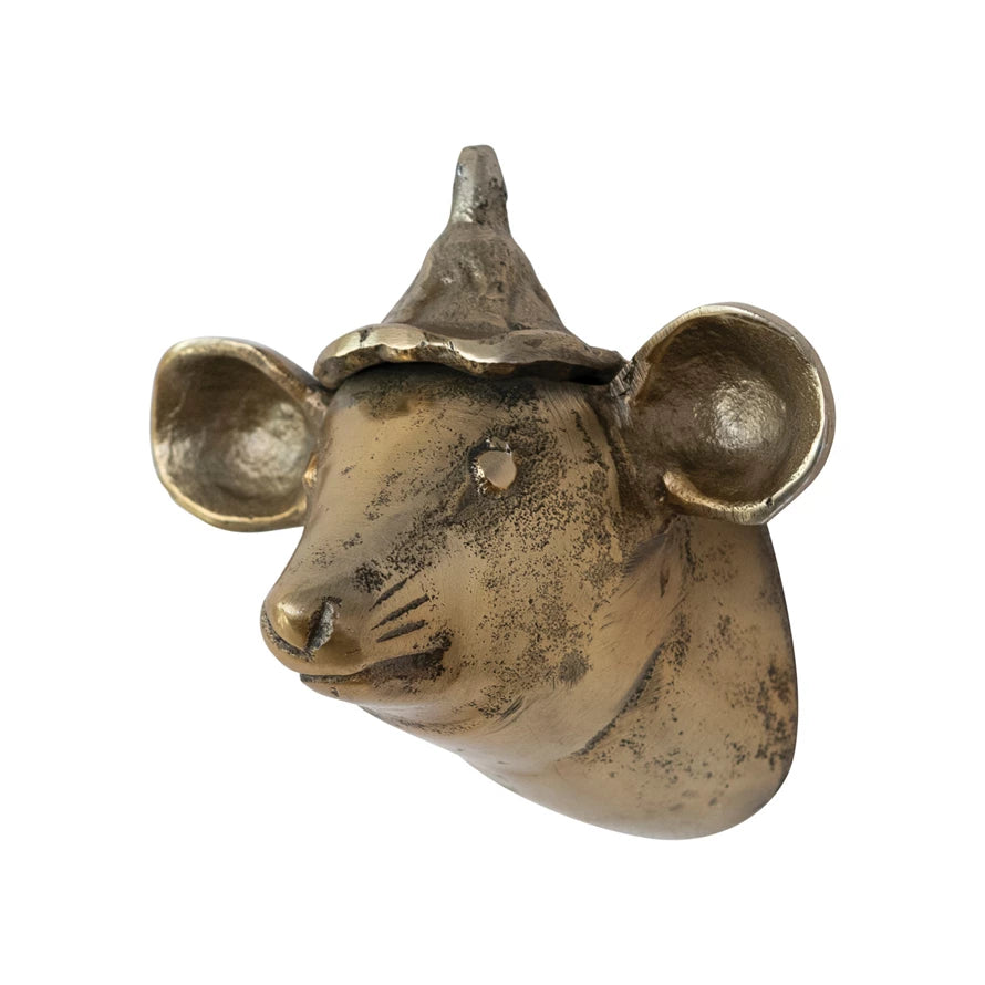 Cast Aluminum Mouse Head with Hat Wall Decor