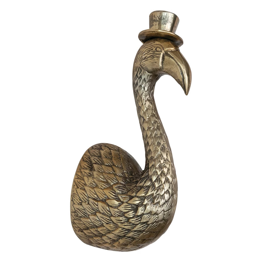 Cast Aluminum Flamingo Head with Top Hat Wall Decor