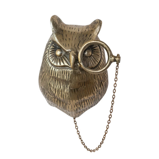 Cast Aluminum Owl Head with Monocle Wall Decor