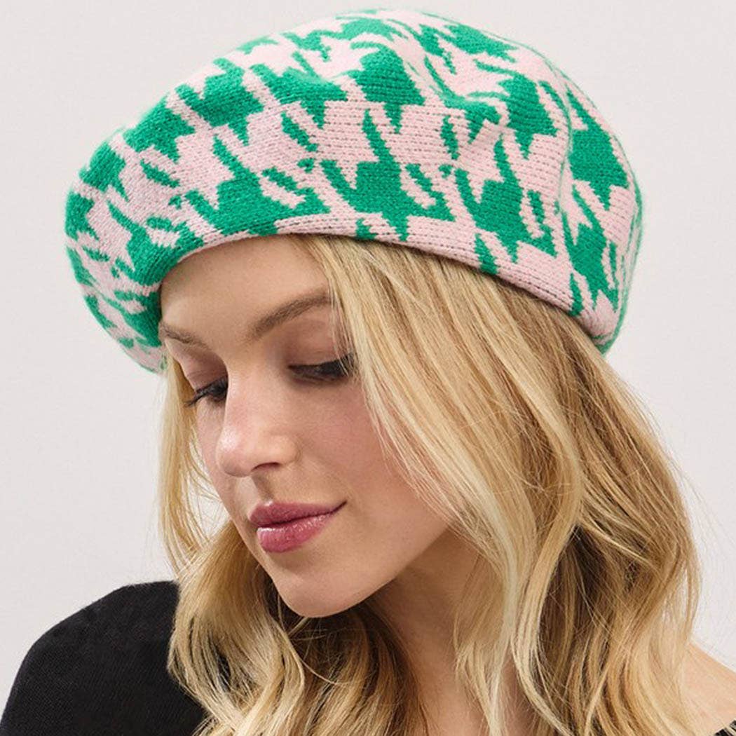 Houndstooth Knit Beret