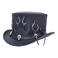 Flames Biker Leather Top Hat with Band