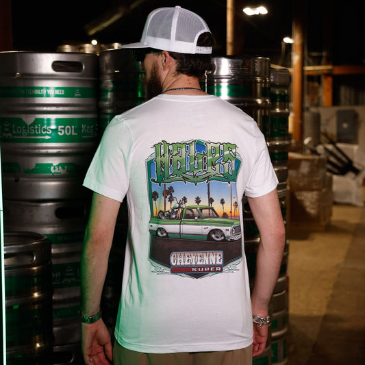 Green Cheyenne Unisex Tee Shirt by Hales Speed Shop - White