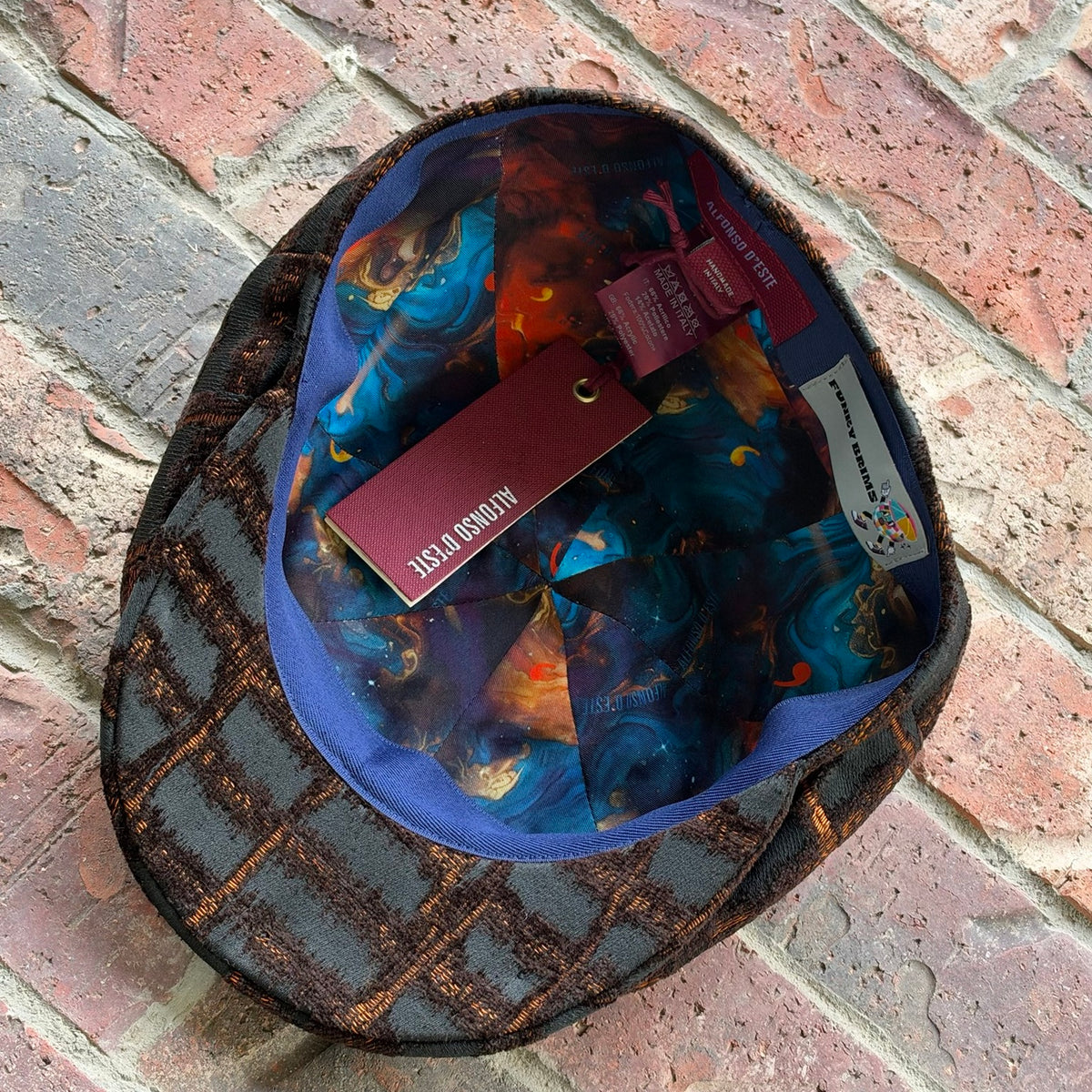 RazorClaw colorful patterned lining with Alfonso d’Este and FunkyBrims labels