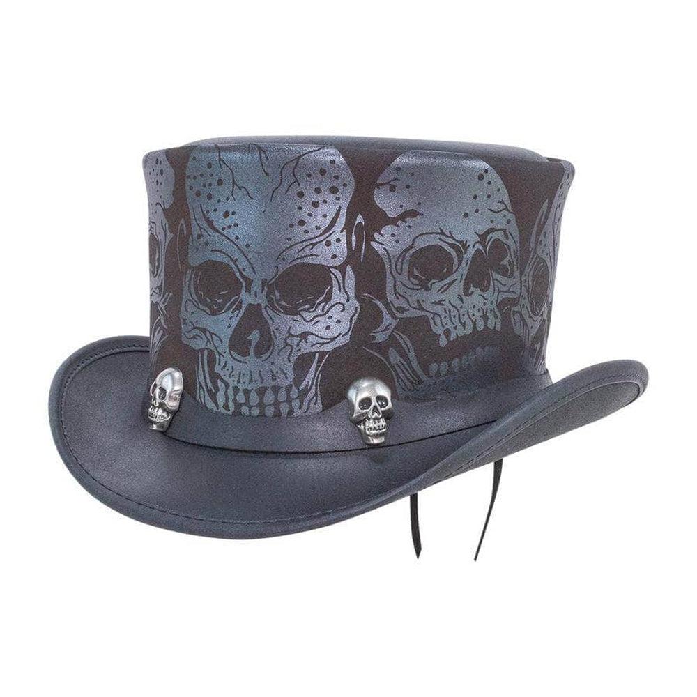 Silver Skull Leather Top Hat with Band